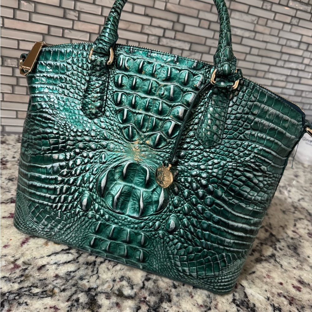 Brahmin Teal Crocodile-Embossed Satchel - Picture 7 of 8